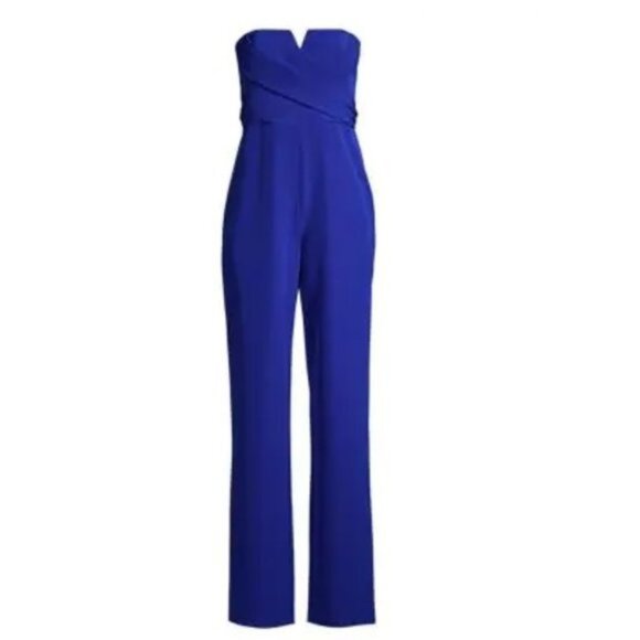 Aidan Mattox Women's Blue Strapless Crepe Jumpsuit - Picture 3 of 9